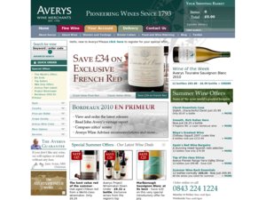 Averys Wine Merchants website